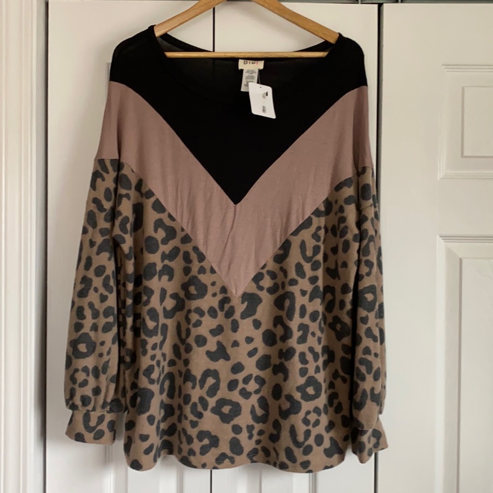 Bibi Leopard, Tan and Black long sleeve top